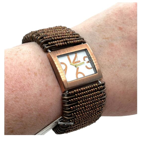 Watch Safety Pin Beaded Stretch Copper Tone Steampunk Punk Retro New with Tag - Picture 7 of 10